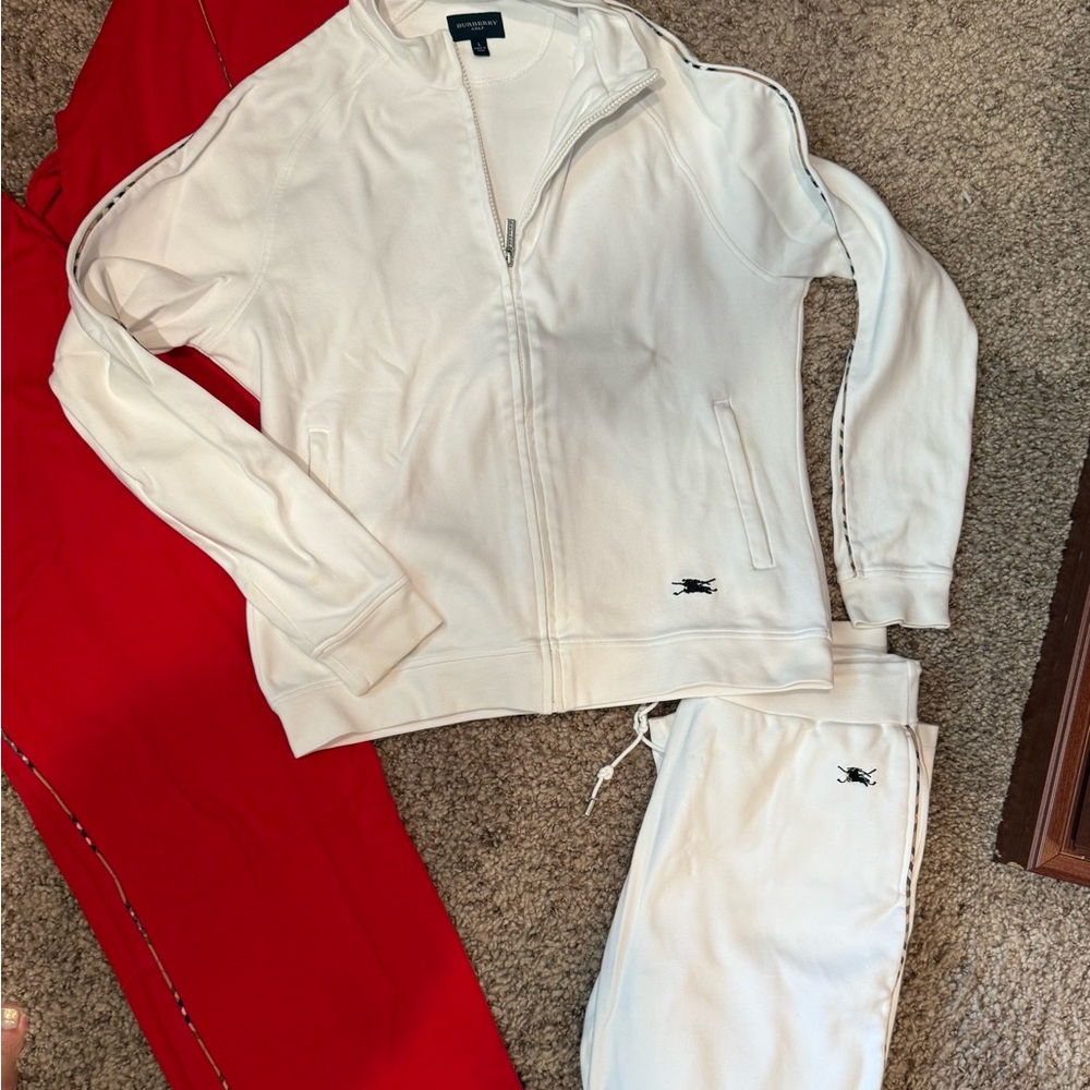 Burberry White Track Jacket and Pants AND Red Track Jacket and Pants
